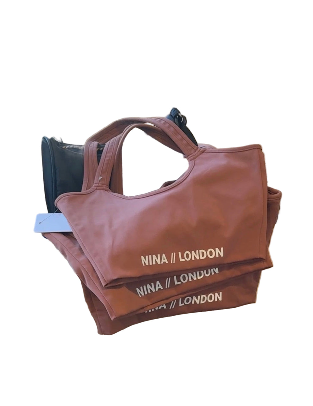 NINA LONDON Crop Top Bralette in Mauve. Back view with hang tag and label 